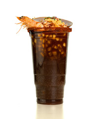 Beer drink with oysters, shrimp, mango, chocalate 