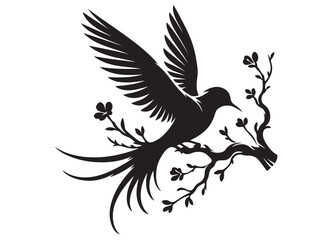 silhouette of a bird logo vector design, flying bird logo icon silhouette, feather with bird logo design black animal, silhouette of a black flying bird on white background