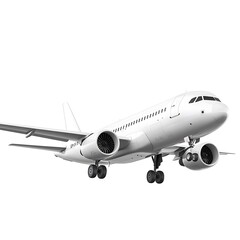 Obraz premium White Commercial Airplane Flying Isolated on White Background