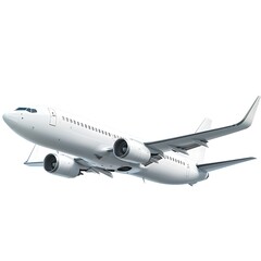 White Airplane Flying in Clear Sky Isolated on White Background