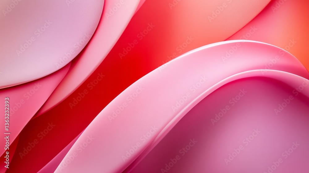 Sticker abstract composition features flowing forms in shades of pink and red