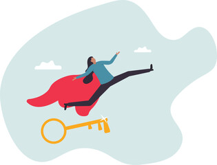 Key success to unlock true potential to win business or career improvement, moving forward for bright future, new opportunity or business direction .character for design.