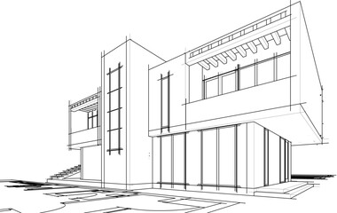 Contemporary Architectural Wireframe Sketch - Residential and Commercial Buildings - Vector Illustration