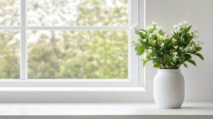 Fototapeta premium White Vase, Spring Blooms, Window View
