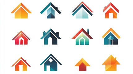 Colorful House Icons On A White Background For Web Design And Real Estate
