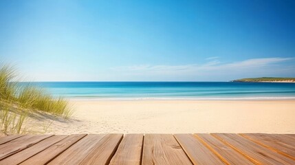 Wooden Deck Beachscape Sand, Sea and Sky