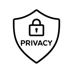Privacy shield icon with lock symbol on transparent background  
