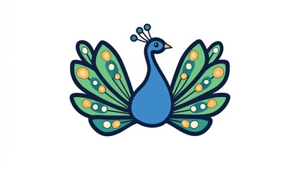 Obraz premium Stylized peacock illustration, vibrant colors, white background, design element