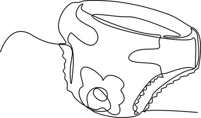 Baby diaper continuous one line drawing. Vector illustration on white background, Newborn line art. Baby legs illustration. Art for print. Child diaper. Continuous one line drawing