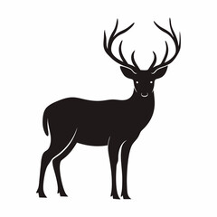 Fototapeta premium Deer with antlers vector silhouette isolated, elegant wildlife animal design for forest and nature themes