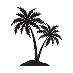 Palm tree silhouette vector, black tropical nature icon isolated on white