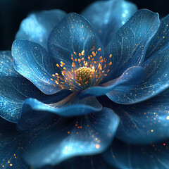 Enthralling Close-up of a Glowing Blue Flower, Exquisite Floral Details, Stunning Macro Photography, Vibrant Colors, Artistic Flower Image