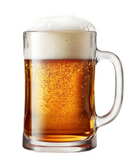 Glass Mug of Beer with Foam, Isolated on Transparent Background