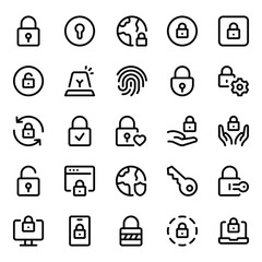 Outline icons set for Security.