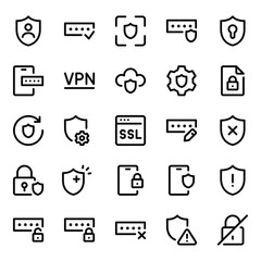 Outline icons set for Security.