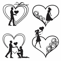 Love icon set black silhouette icon vector bundle
