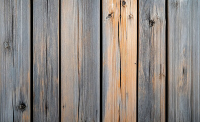 Naklejka premium A close-up of wooden planks with visible grain patterns, showcasing the natural beauty and texture of the wood. A perfectly symmetrical photo, centered, with copy space.