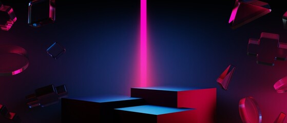 3d illustration rendering of y2k 2000s gamer technology futuristic fantasy metaverse cyberpunk sci-fi display podium abstract background neon-glow © issaronow