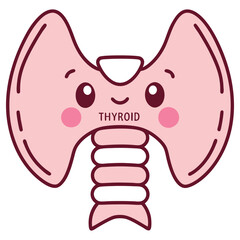 Cute Pink Cartoon Thyroid Gland With Smiling Face on White Background