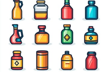Collection of Colorful Cartoon Bottles and Jars