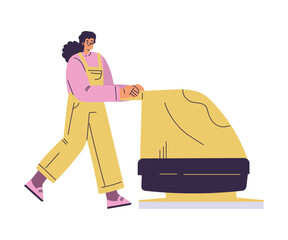 Cleaning with Woman Character Vacuum Floor Do Cleanup Vector Illustration