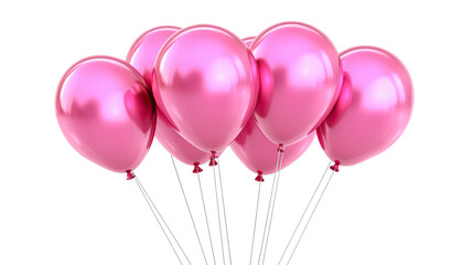 Glossy pink helium balloons PNG bunch isolated on white background for party and celebration design