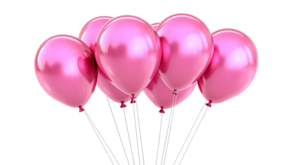 Glossy pink helium balloons PNG bunch isolated on white background for party and celebration design