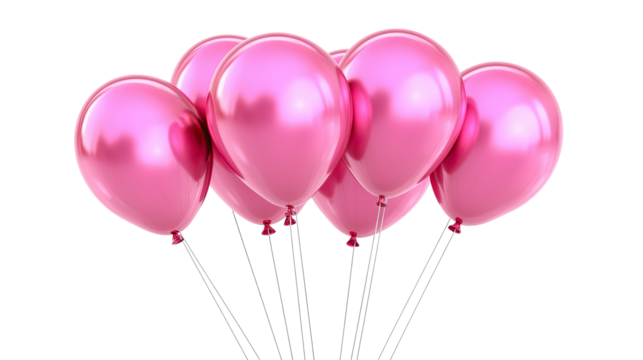 Glossy pink helium balloons PNG bunch isolated on white background for party and celebration design