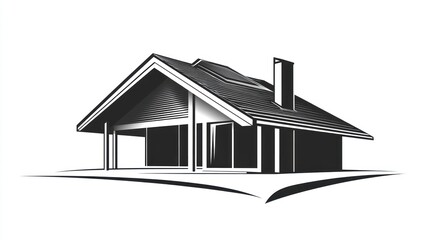 Modern house design, hillside location, architectural drawing, real estate illustration