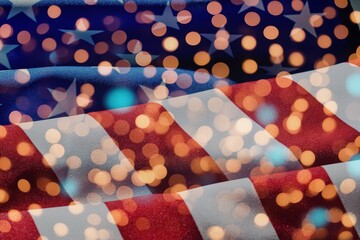 American flag and glitter fireworks bokeh background