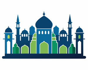 Silhouette city skyline with mosques vector icon, Islamic architecture and urban night view
