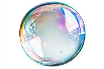 Floating Colorful Soap Bubble Against White Background Close Up Still