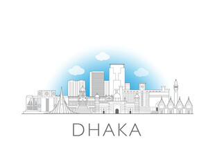 Fototapeta premium Dhaka, Bangladesh cityscape illustration skyline drawing