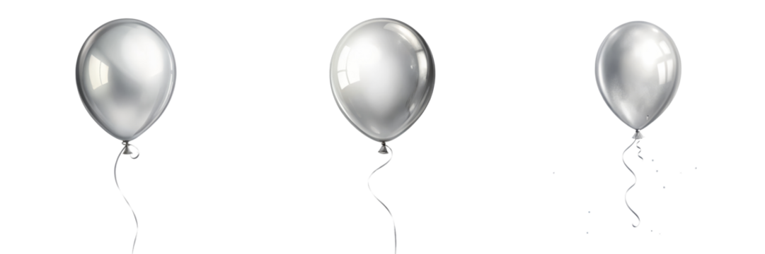 Silver Balloons Animation 3 Stages, Isolated on Transparent Background, Party Decor, Realistic, Balloon, Animation, Silver