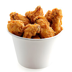 Crispy fried chicken wings overflowing a white bucket