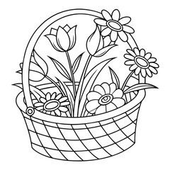 basket with flowers vector illustration coloring page
