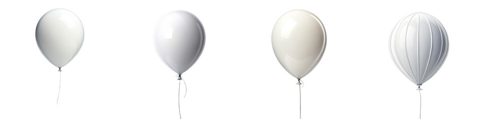 Obraz premium Four White Balloons, Different Textures, Isolated on Transparent Background, 3D Render, Air Balloon Design, Balloon, Render, Design