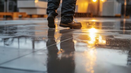 Glazing Tiles in a Construction Materials Factory at Dusk