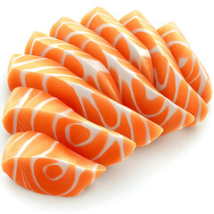 Fresh salmon slices arranged on white background