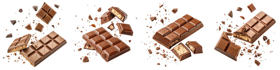 Exploding Milk Chocolate Bars, Isolated on Transparent Background, Food Photography, Confectionery, Chocolate, Sweets, Dessert