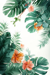 A Delicate and Minimalistic Watercolor Illustration of an Elegant Botanical Composition Featuring a Variety of Exotic Plants