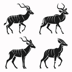 kudu icon set black silhouette vector bundle