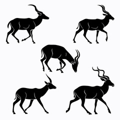 kudu icon set black silhouette vector bundle
