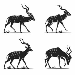 kudu icon set black silhouette vector bundle