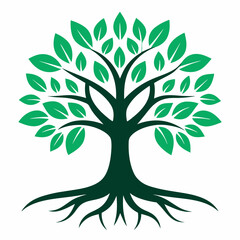 Tree and roots design on white background, best tree for logo, 