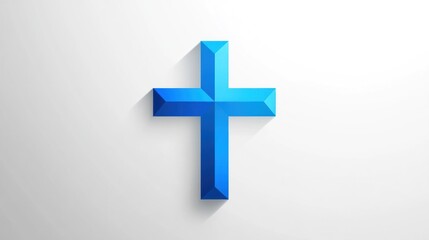 Obraz premium Blue cross symbol casting shadow on plain white background for religious uses