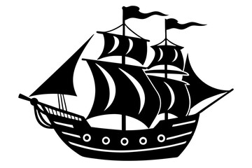 pirate ship black silhouette vector, Simple silhouette Design vector icon with white background.