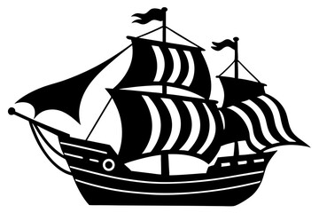 pirate ship black silhouette vector, Simple silhouette Design vector icon with white background.