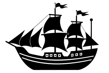 pirate ship black silhouette vector, Simple silhouette Design vector icon with white background.