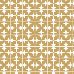Abstract geometric pattern with crosses, stripes, lines. Seamless vector background. White and gold ornament. Modern reticulated graphic design.